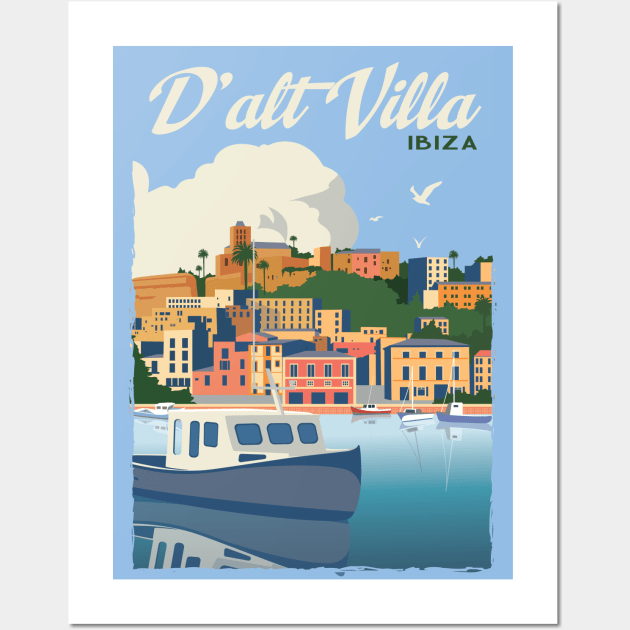 Dalt Villa Ibiza Spain Retro Vintage Travel Poster  Apparel Wall Art by Terrybogard97